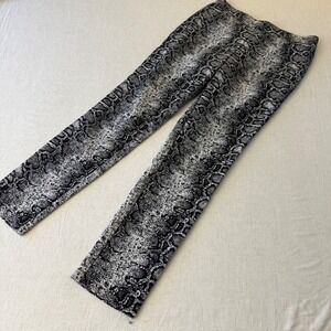 Calvin Klein Womens Snake Print Slim Leg Pants Gray Black Python Size 8
